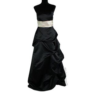 Bill Levkoff Women's Black & Champagne Satin Pickup Strapless Full Gown